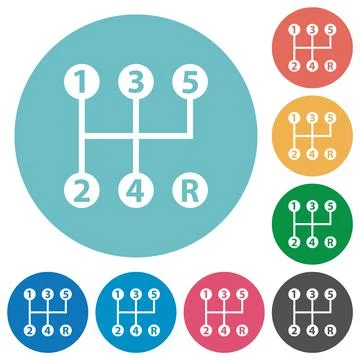 Five speed manual gear shift flat round icons Ilustración de archivo