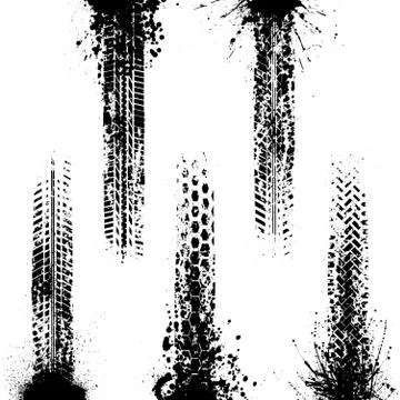 Five splash tire tracks Stock Illustration