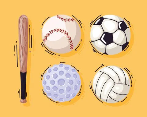 Five sports equipment icons Illustrazione stock