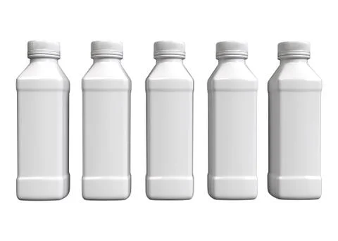 Five square bottles on a white background Stock Illustration