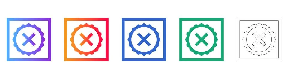 Five Square Boxed Cross Mark Badge Icons Stock Illustration