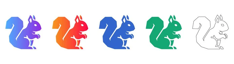 Five Squirrel Silhouette Icons in Gradient Colors 스톡 일러스트
