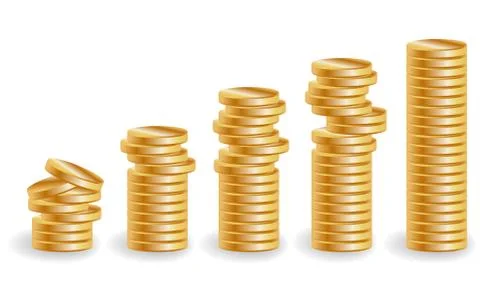 Five stacks of gold coins, an increasing income Stock Illustration