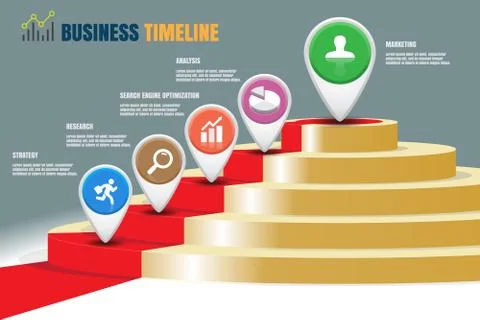 Five staircase strategy steps Business Timeline, Vector Illustration Illustrazione stock