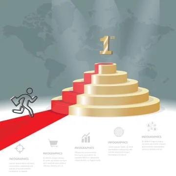 Five staircase strategy steps go to be number one, Vector infographics Illustrazione stock