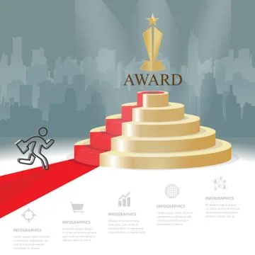 Five staircase strategy steps go to trophy, Vector infographics Stock Illustration