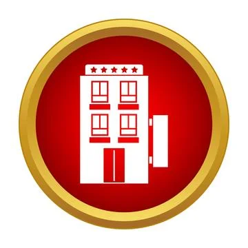 Five star hotel building icon red circle Stock Illustration