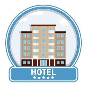 Five star hotel building vector icon with sign and blue round frame vector 스톡 일러스트