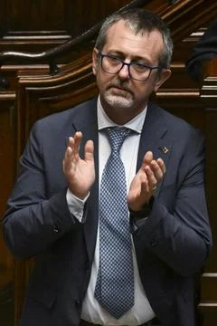 Five Star Movement banner protest at the Italian parliament, Roma, Italy - 03 Au Stock Photos