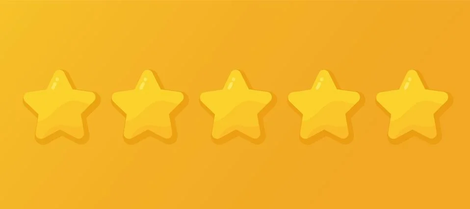 Five star quality rating vector illustration isolated on yellow background. G Stock Illustration
