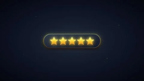 Five star rating animation: glowing gold stars filling up for customer feed.. Stock Footage 337566133