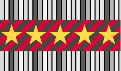 Five Star Rating Banner With Diagonal Red Stripes and Vertical Bar Background イラスト素材