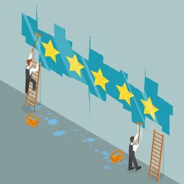 Five star rating flat isometric vector concept Stock Illustration