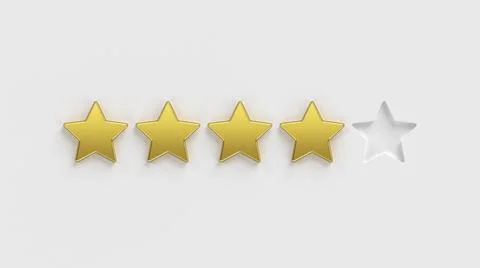 Five star rating. Four of the five gold rating stars on a white background. R Stock Photos