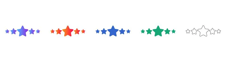 Five Star Rating Icons in Gradient and Line Styles Stock Illustration