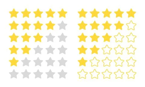 Five star rating. Modern rated objects for feedback bar, vector review flat Stock Illustration