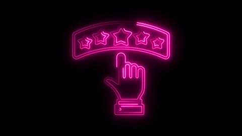 Five star rating neon animation with hand cursor review and feedback concept 库存影片 308287467