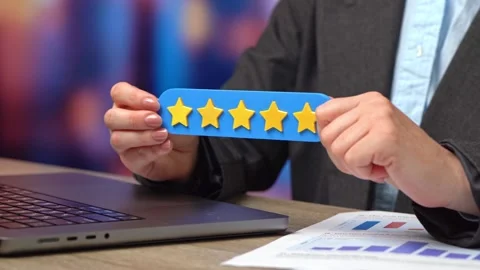 Five star rating. Popularity and customer satisfaction in business, services, Stock Footage 339027392
