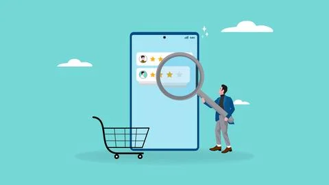 Five star rating problem illustration with the concept of a businessman who.. Stock Illustration