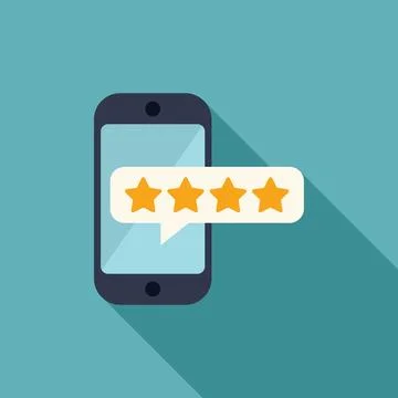 Five star rating on a smartphone screen, feedback concept Stock Illustration