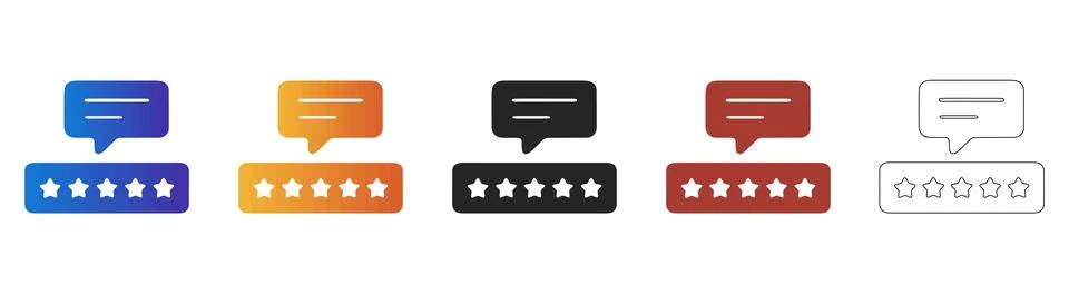 Five star rating speech bubble icon for customer feedback Stock Illustration