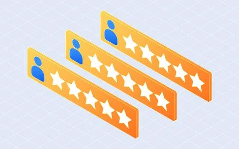 Five star user comment rating. Customer feedback review concept. 3d isometr.. Stock Illustration