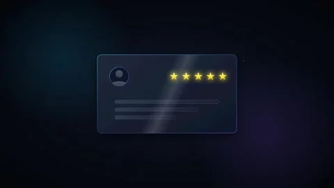 Five star user rating interface animation with glowing gold stars on dark b.. Stock Footage 337566173