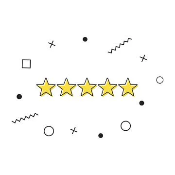 Five stars icon vector. Yellow star sign icon with geometric shapes on white Stock Illustration