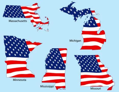 Five states with flags 스톡 일러스트