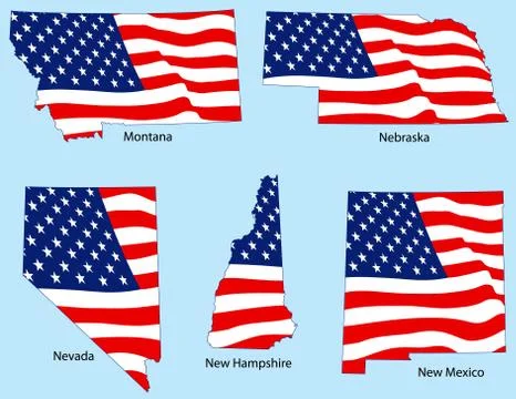 Five states with flags Stock Illustration