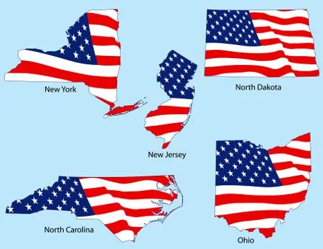 Five states with flags Illustration