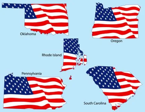 Five states with flags Illustration