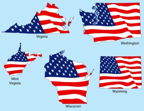 Five states with flags Stock Illustration
