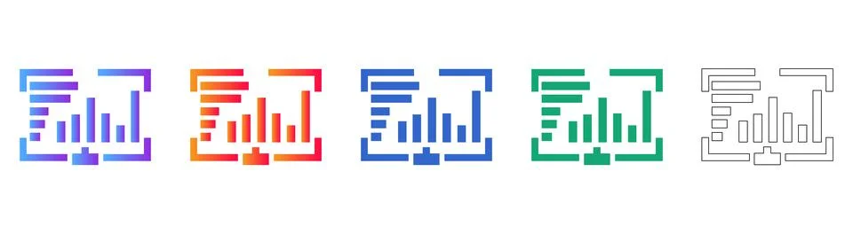 Five Statistical Bar Chart Icons for Data Visualization Stock Illustration
