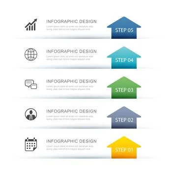 Five step infographic modern arrow process roadmap layout vertical growth t.. Stock Illustration