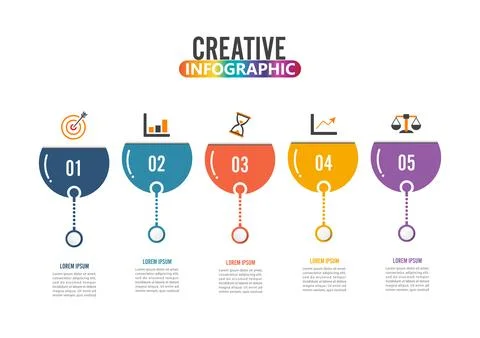 Five steps infographics - can illustrate a strategy, workflow or team work. Stock Illustration