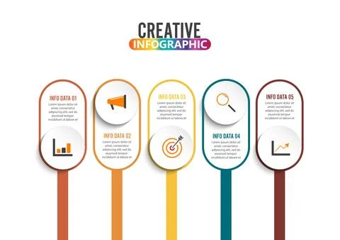 Five steps infographics - can illustrate a strategy, workflow or team work. Stock Illustration
