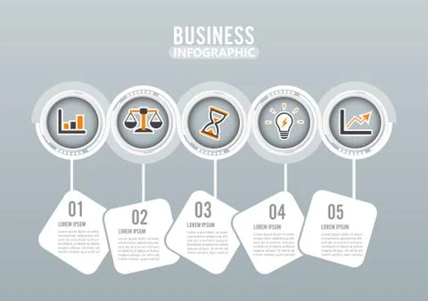 Five steps infographics design vector and marketing icons can be used for wor Stock Illustration