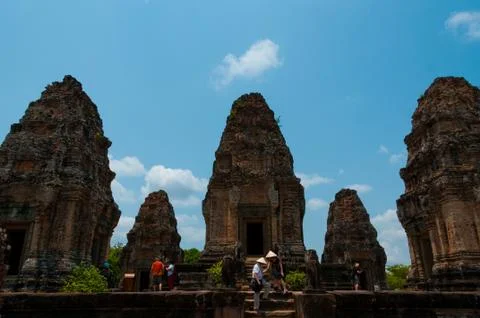 Five stone temples with people Stock Photos