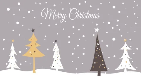 Five stylized christmas trees standing in snow under a snowfall Stock Footage 294676328
