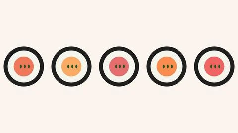 Five stylized circular icons with gradient fruit dots and black outlines Stock Illustration