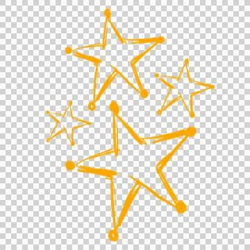 Five stylized hand-drawn star shapes are floating over transparent background, Stock Illustration