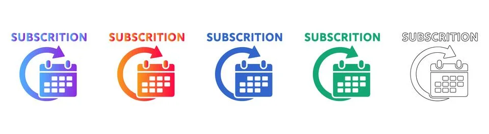 Five Subscription Calendar Icons with Refresh Arrow Stock Illustration
