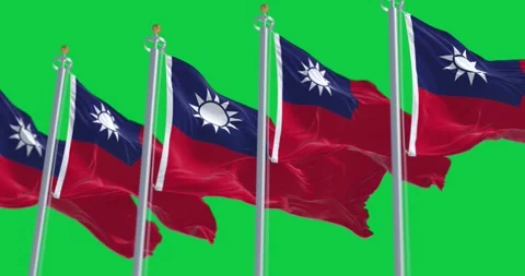 Five Taiwan flags waving isolated on green background Stock Footage 277113018