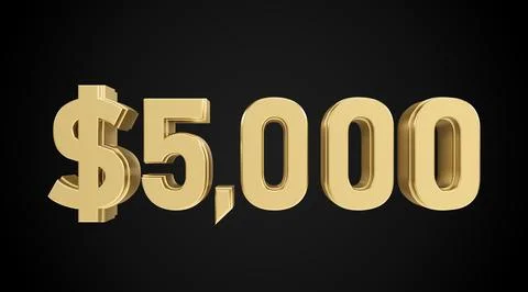 Five thousand dollars with gold textured, 3D Stock Illustration