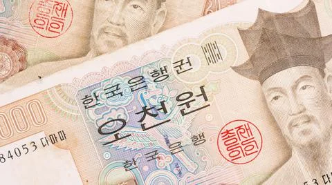Five thousand won. Old Korean currency bill Stock Photos