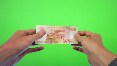 Five thousandth banknote of the Russian ruble in a man's hand isolated Stock Footage 84084044
