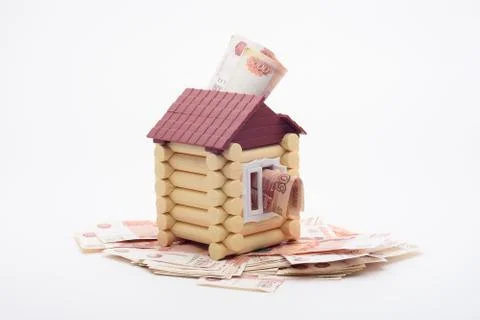 Five-thousandth Russian banknotes stick out from the house Fotos de archivo