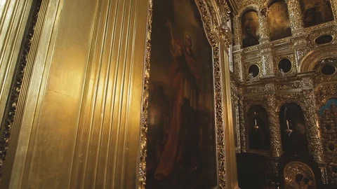 Five-tier Baroque iconostasis in the assumption Cathedral Stock Footage 91782767