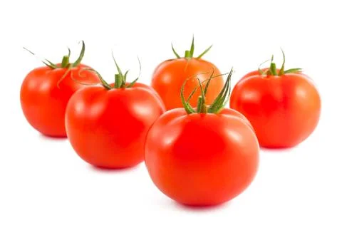 Five tomatoes Stock Photos